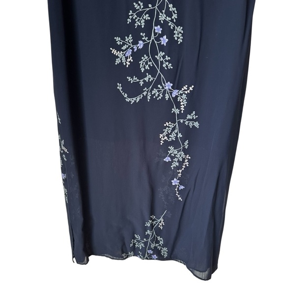 Donna Ricco Elegant Navy Blue Floral Maxi Dress Gown, 14 - Picture 4 of 15